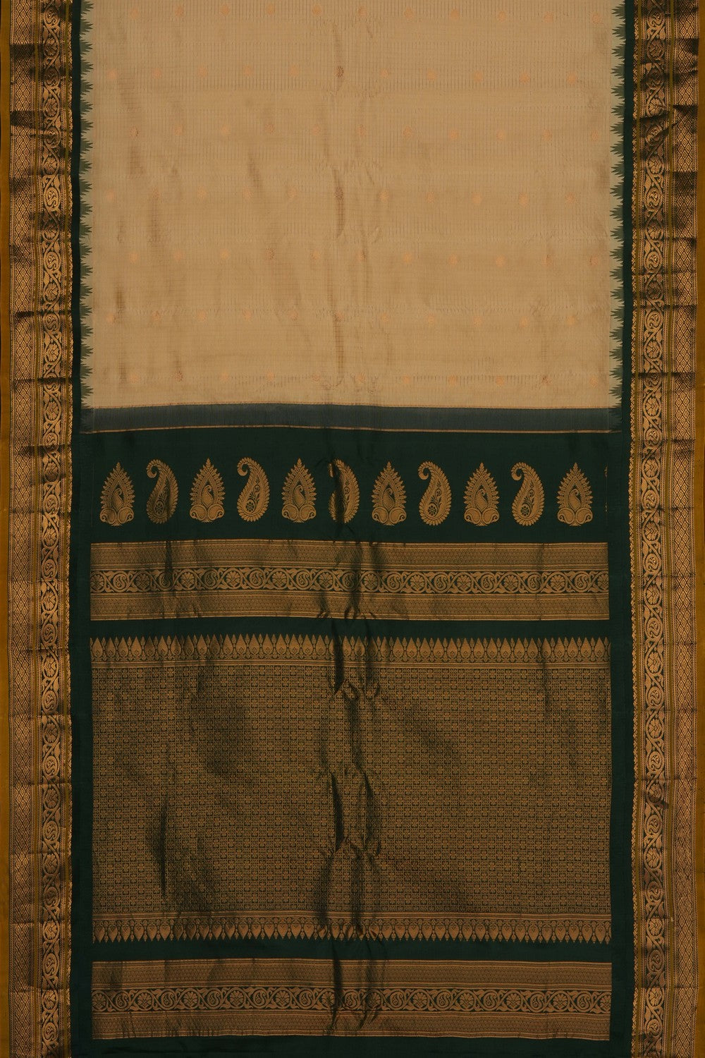 Image of Beige Gadwal Silk Kattam Saree