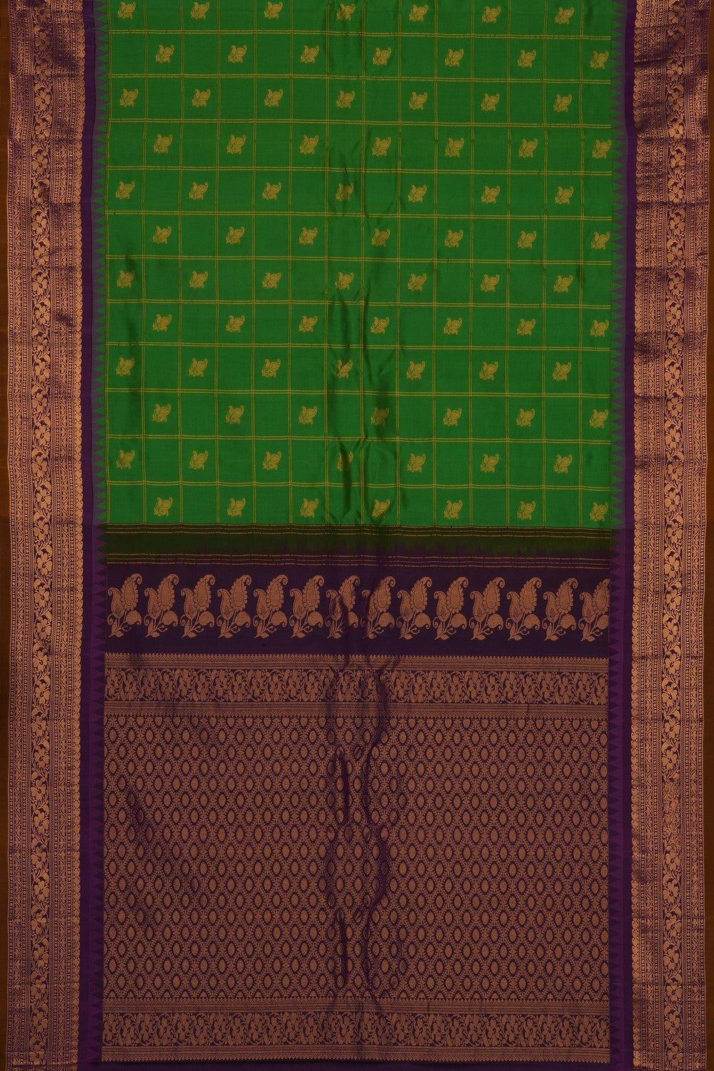 Image of Green Gadwal Silk Kattam Saree