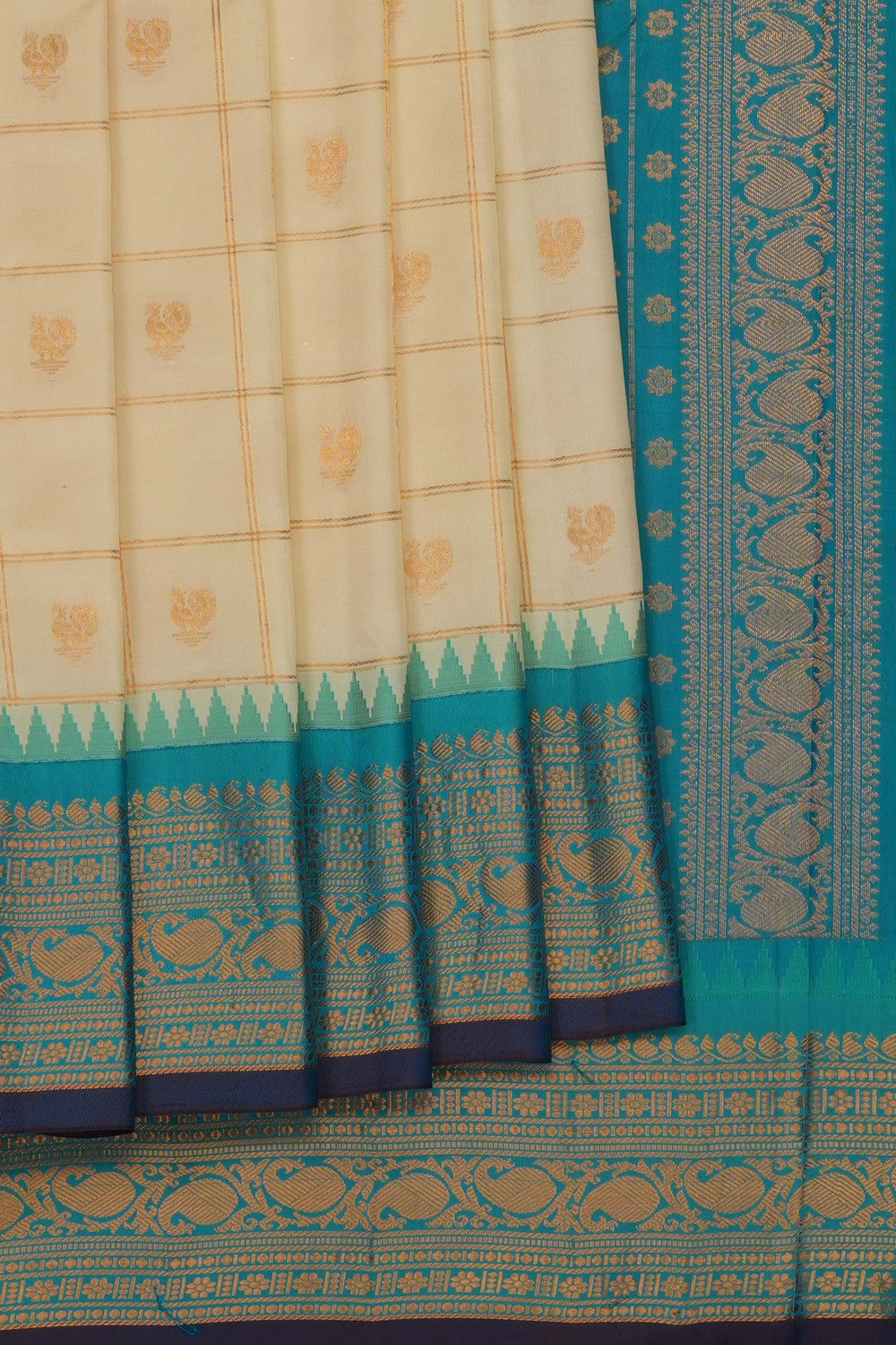 Image of Ivory Off-white Gadwal Silk Kattam Saree