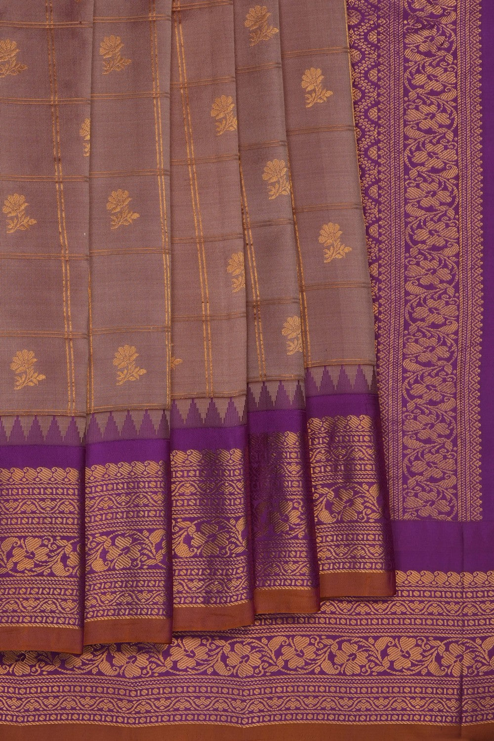 Image of Brown Gadwal Silk Kattam Saree