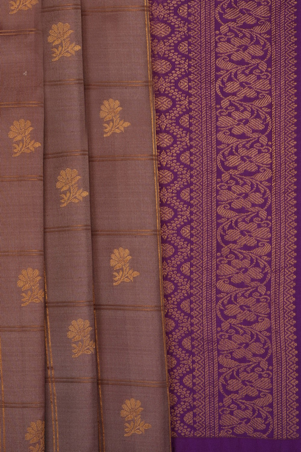 Image of Brown Gadwal Silk Kattam Saree