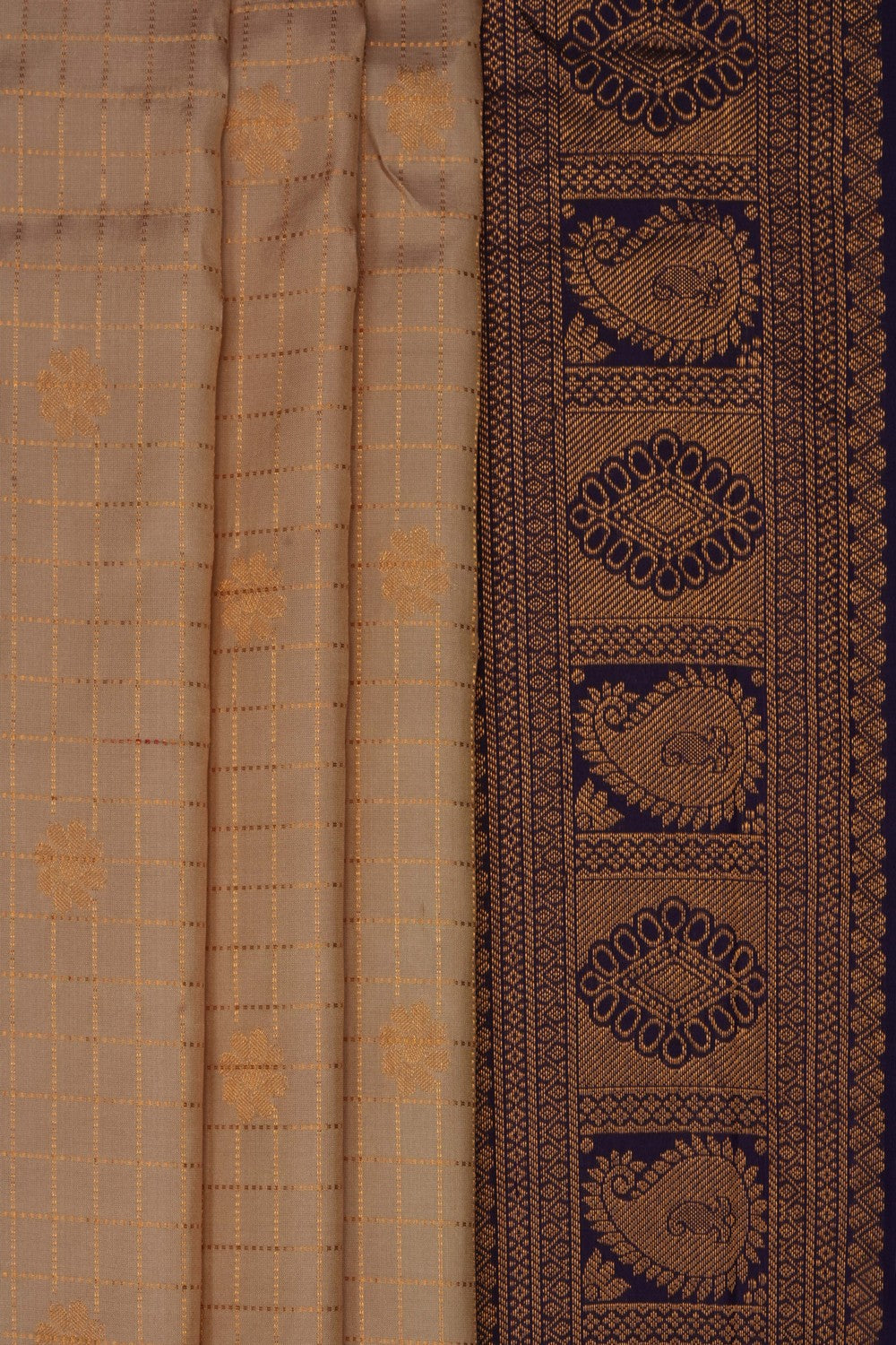Image of Beige Gadwal Silk Kattam Saree