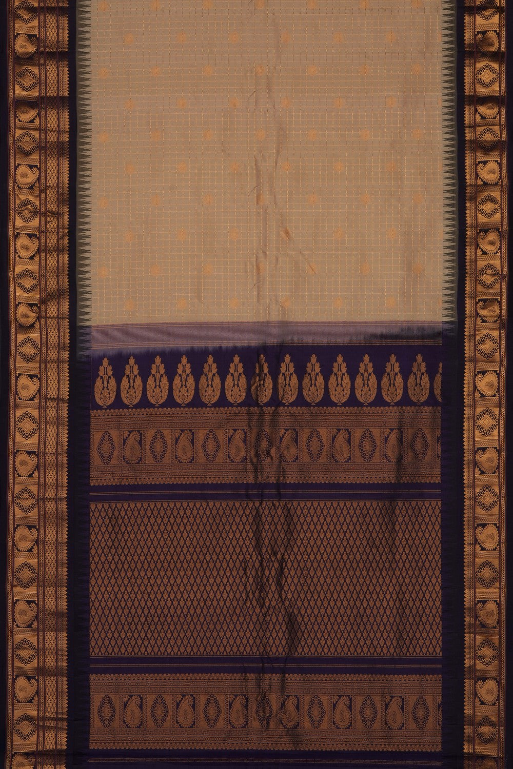 Image of Beige Gadwal Silk Kattam Saree