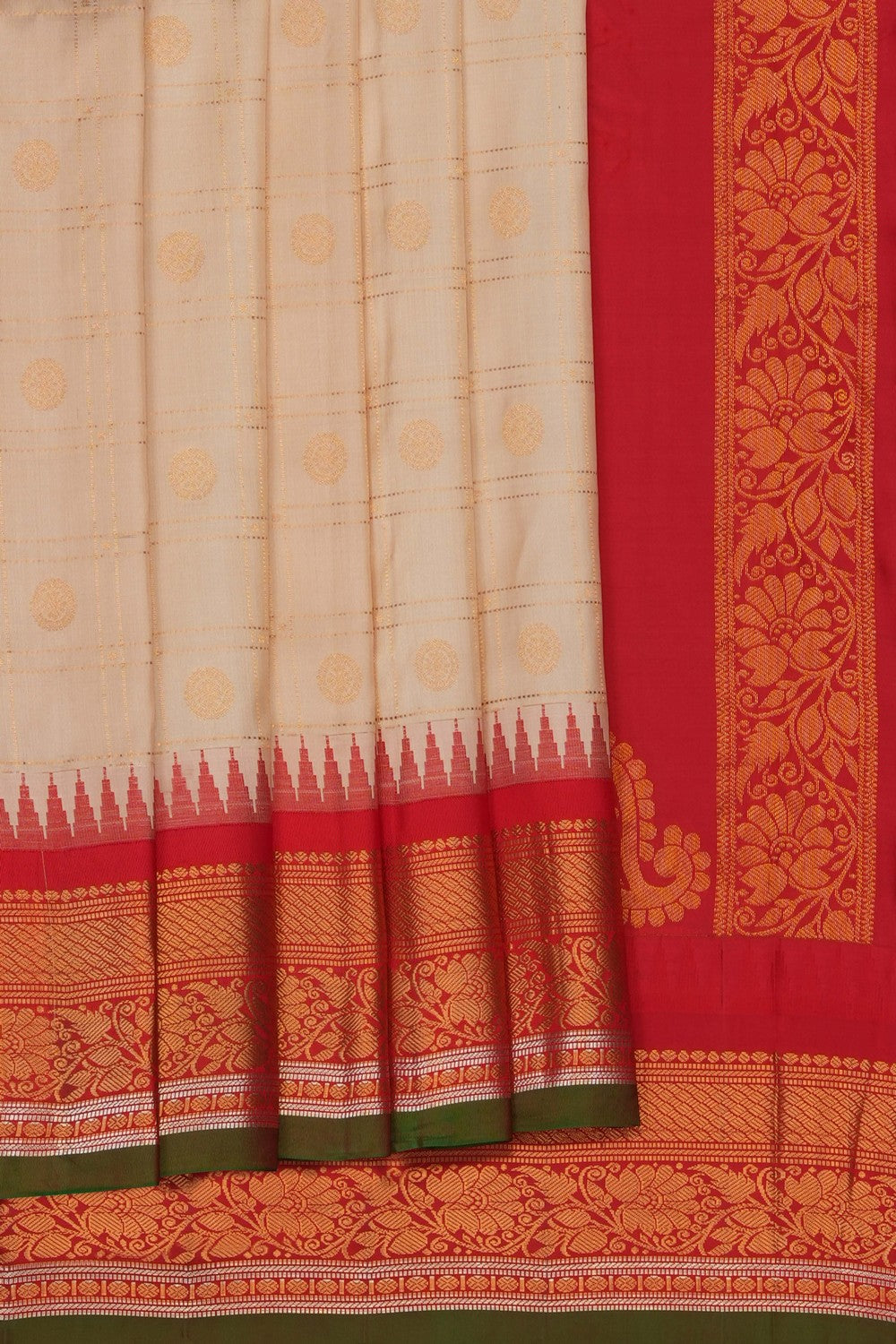 Image of Off-White Gadwal Silk Kattam Saree