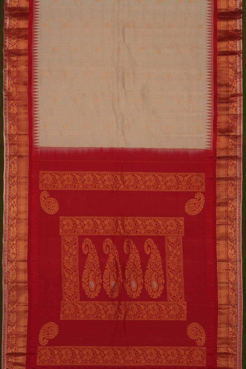 Image of Off-White Gadwal Silk Kattam Saree