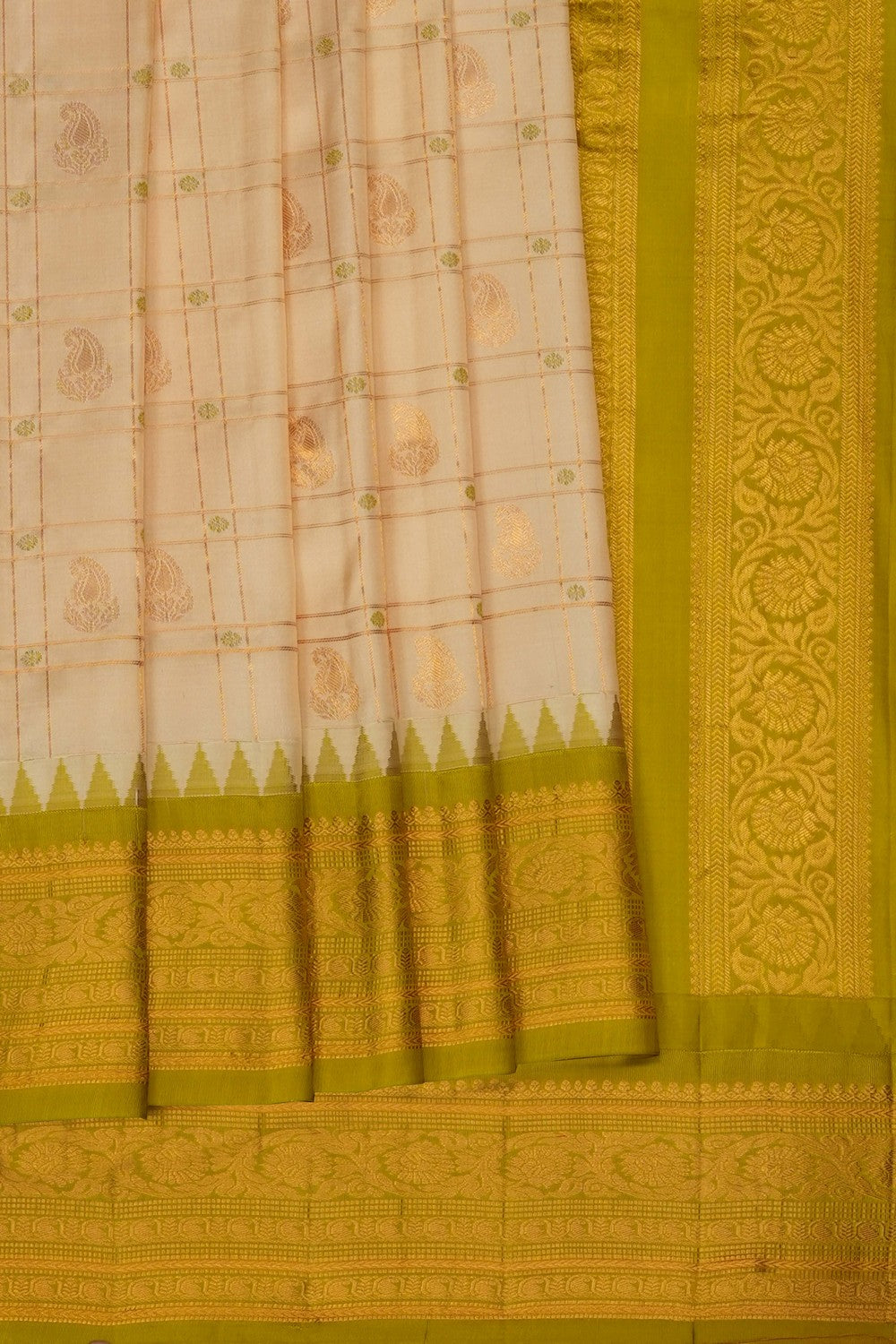 Image of Beige Gadwal Silk Kattam Saree