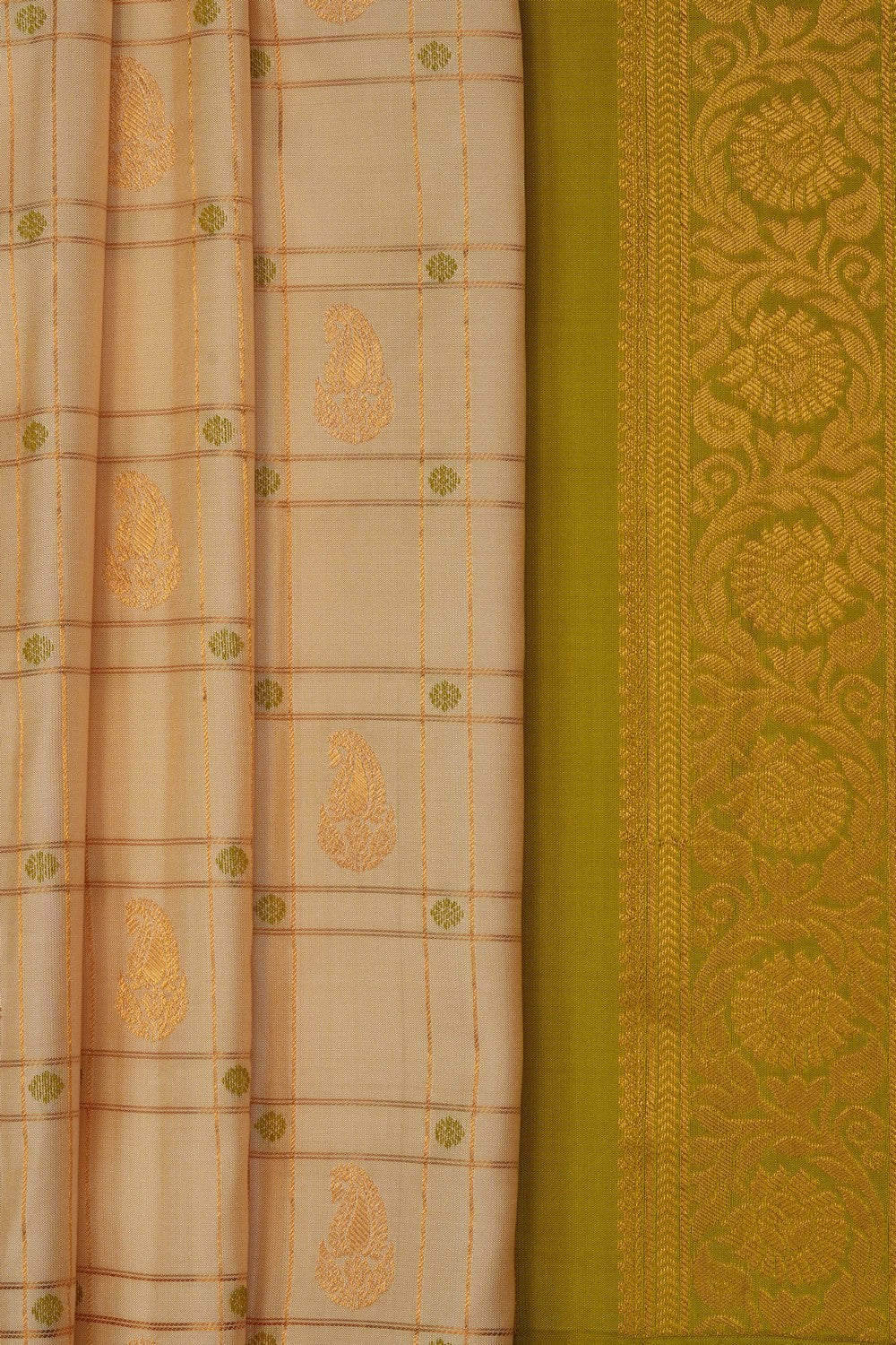 Image of Beige Gadwal Silk Kattam Saree