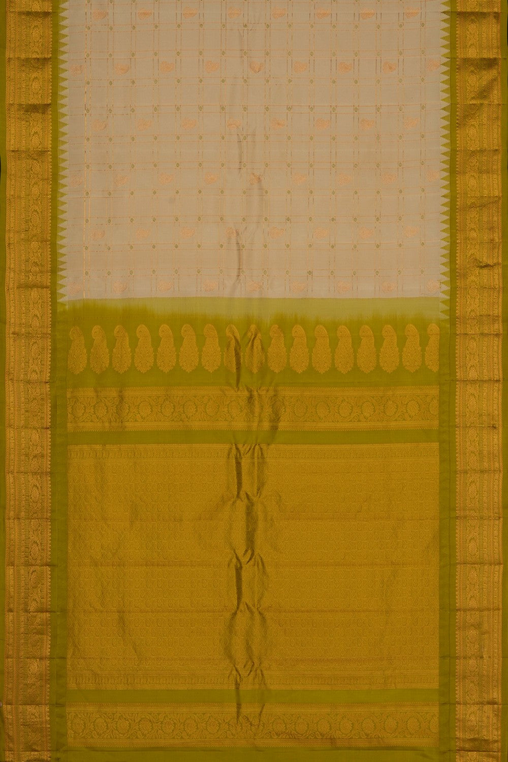 Image of Beige Gadwal Silk Kattam Saree