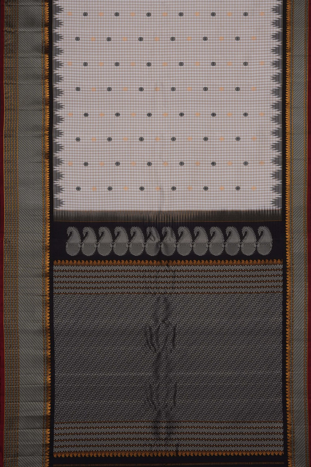 Image of Gadwal Silk White Kattam Saree