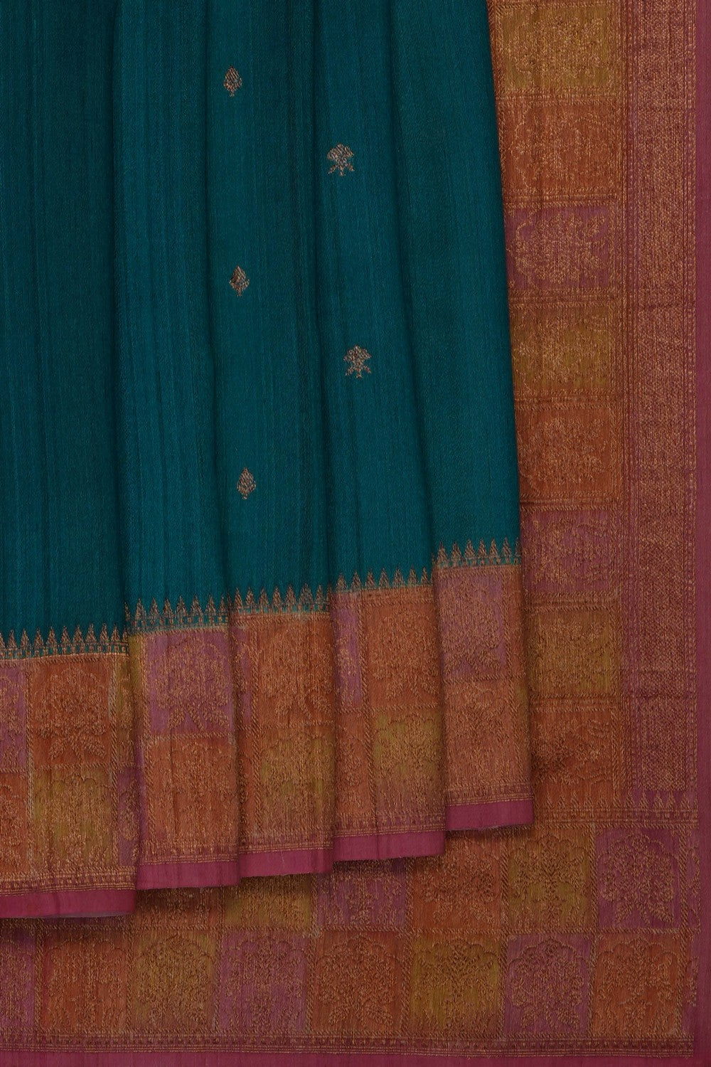 Image of Teal-Green Banarasi Tussar Silk Saree