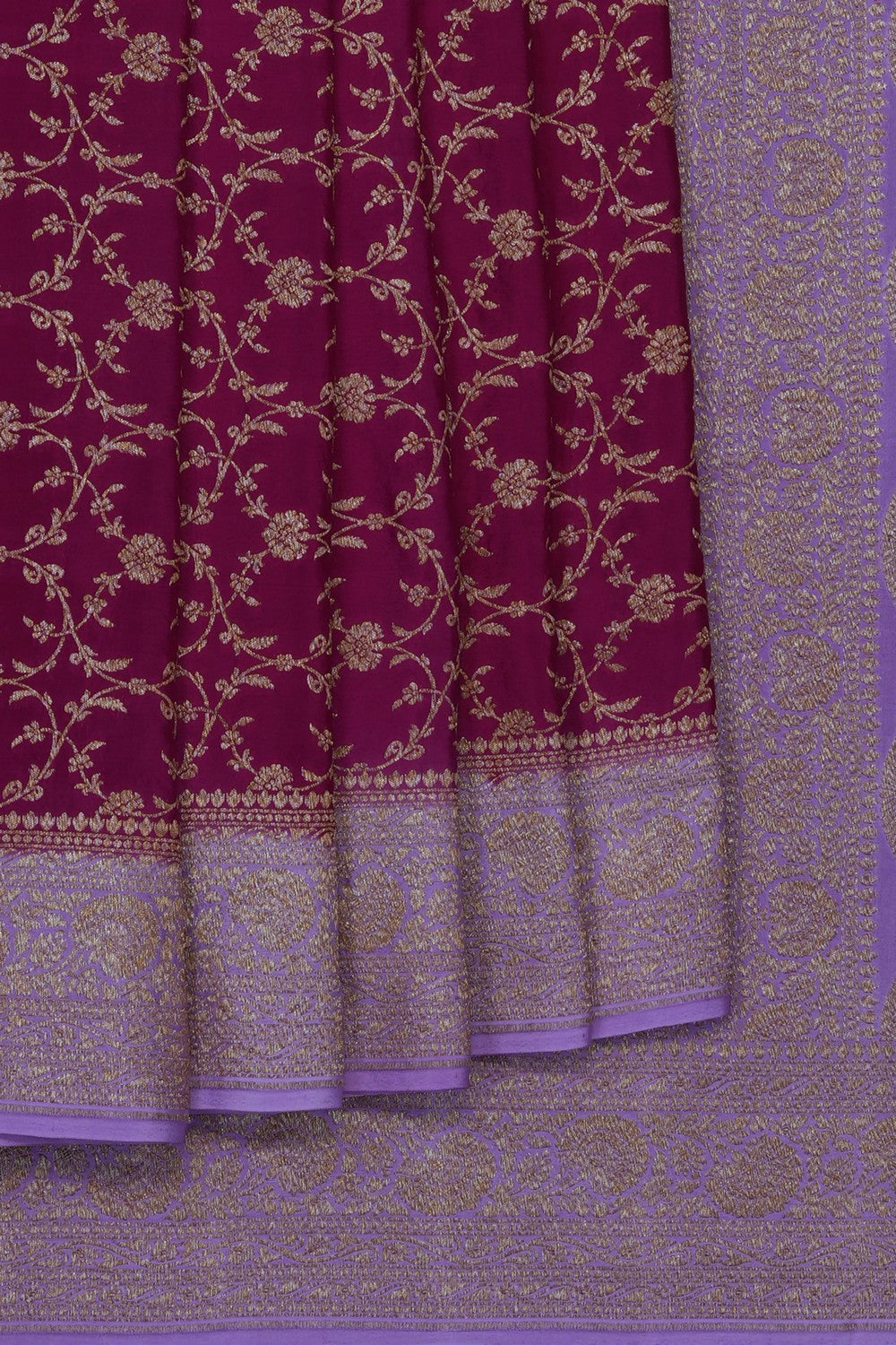 Image of Plum-Pink Banarasi Crepe Saree