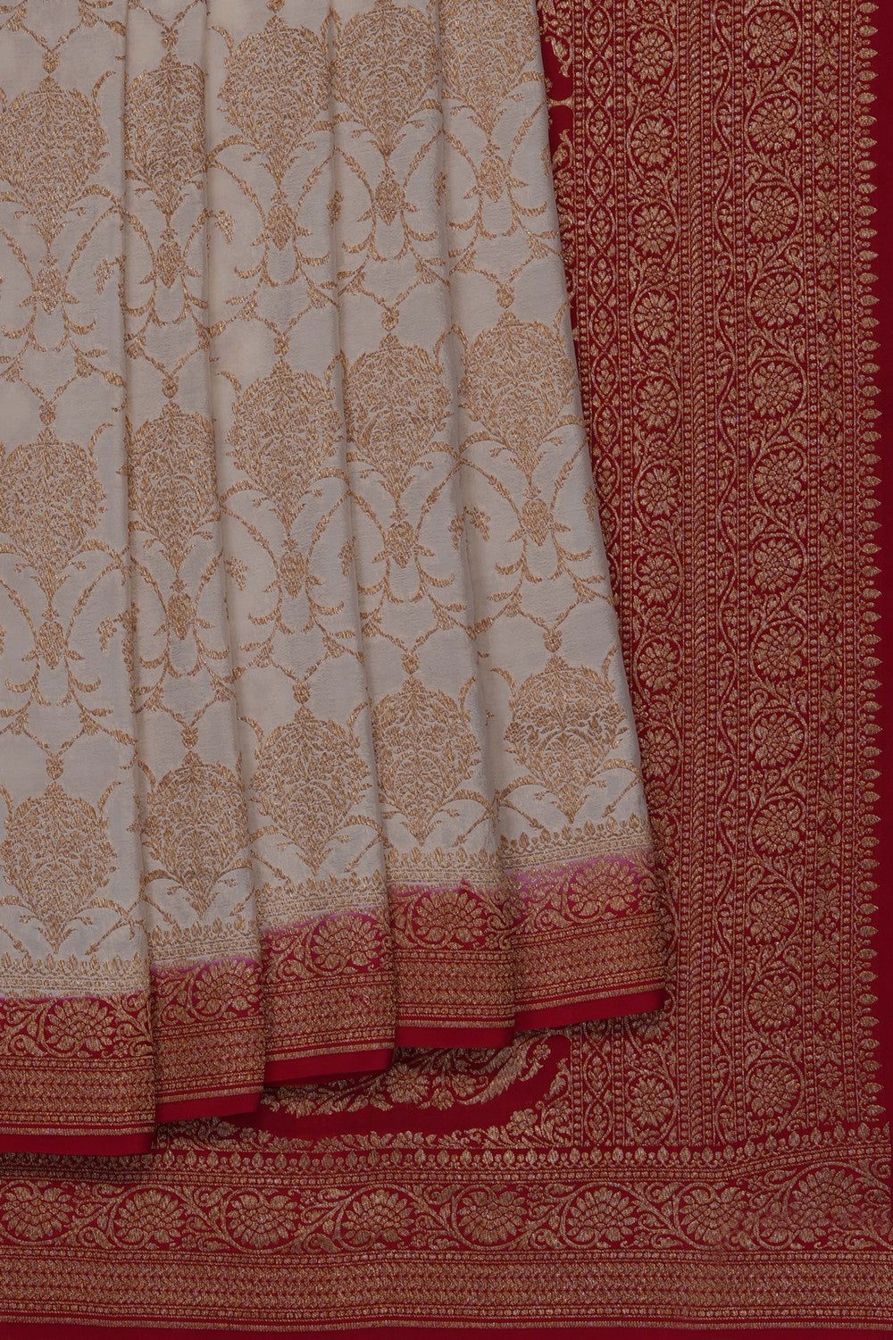 Image of Off-White Banarasi Crepe Saree