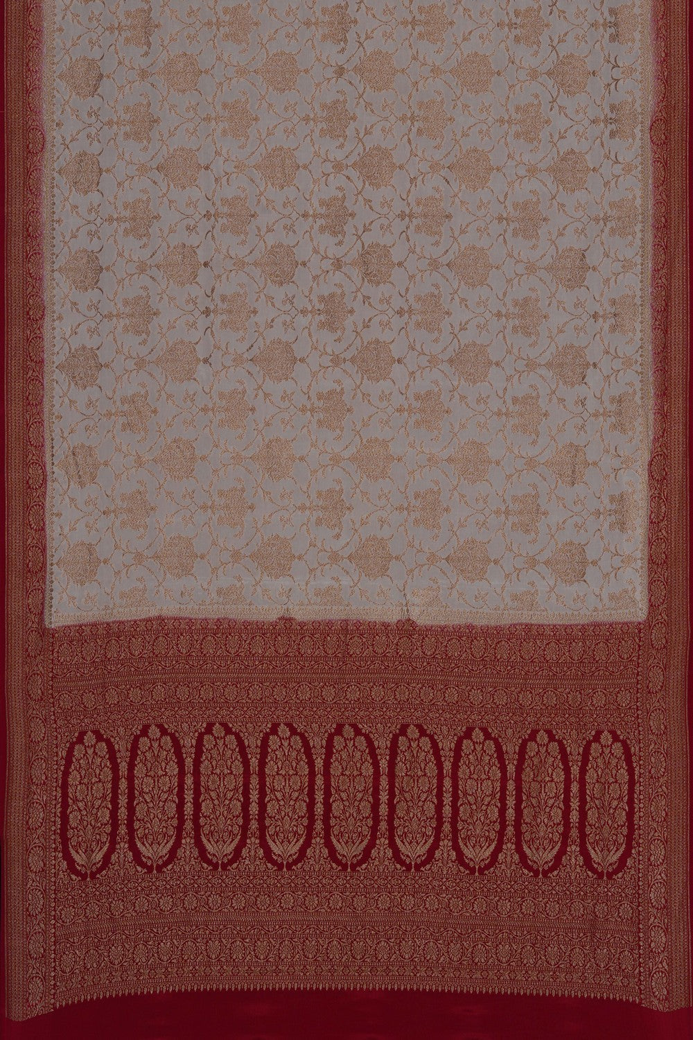 Image of Off-White Banarasi Crepe Saree