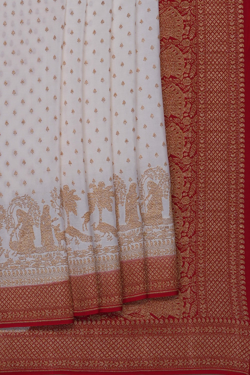 Image of Off-White Banarasi Crepe Saree