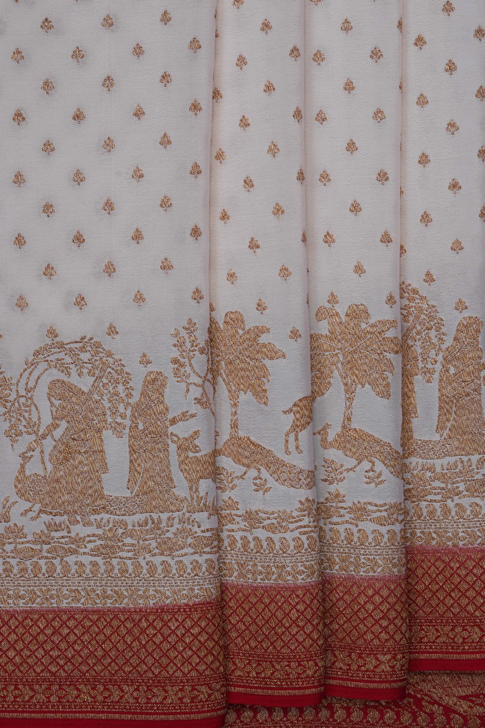 Image of Off-White Banarasi Crepe Saree