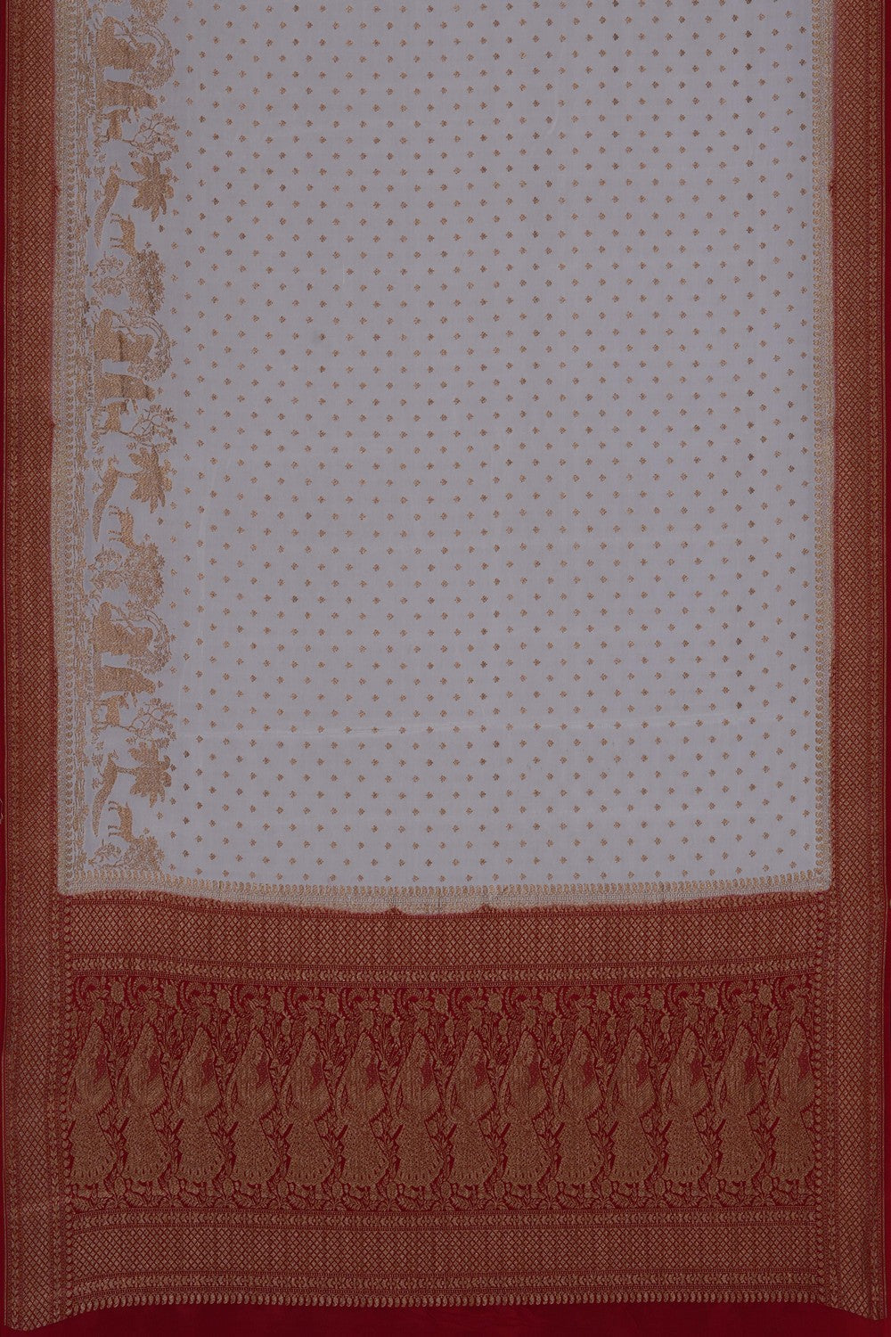 Image of Off-White Banarasi Crepe Saree