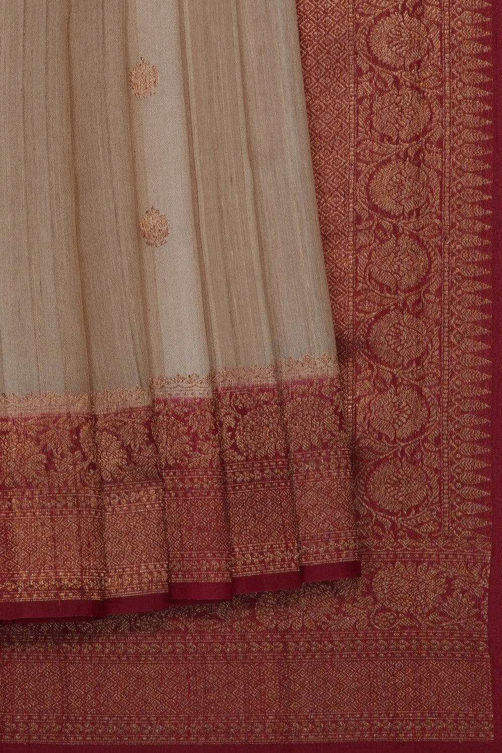 Image of Beige Banarasi Tussar Silk Saree
