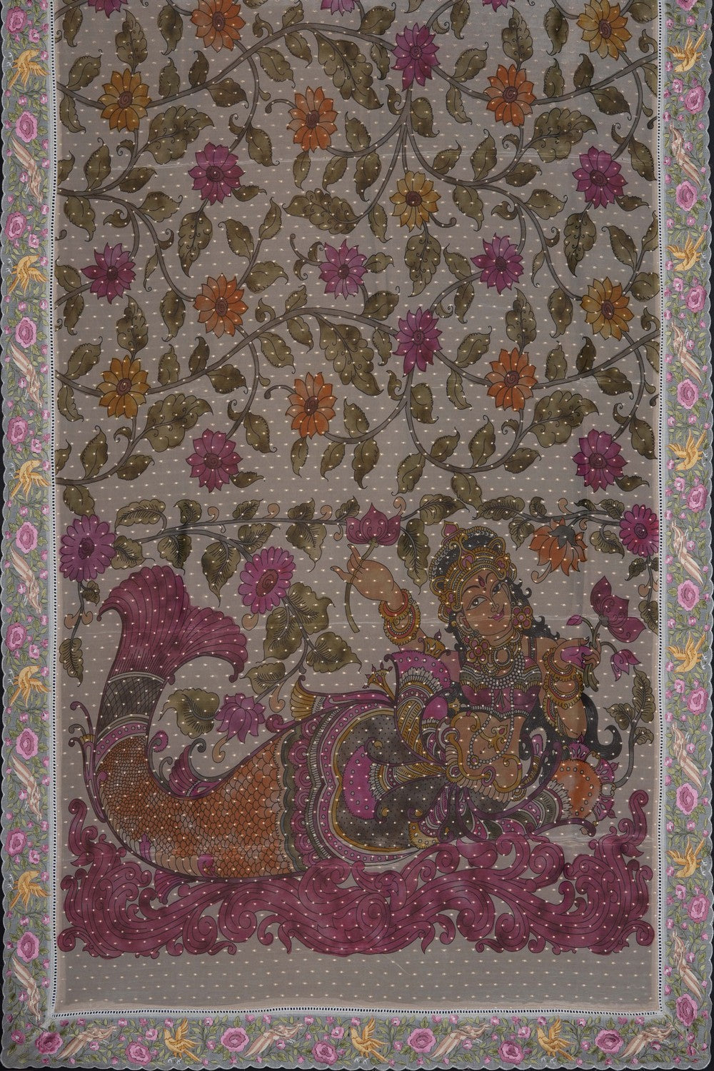 Image of Off-White Tissue Silk Embroidery Saree