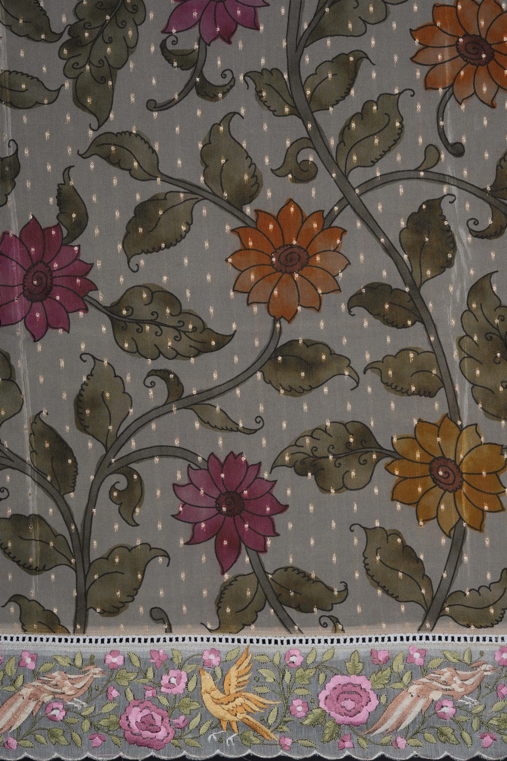 Image of Off-White Tissue Silk Embroidery Saree