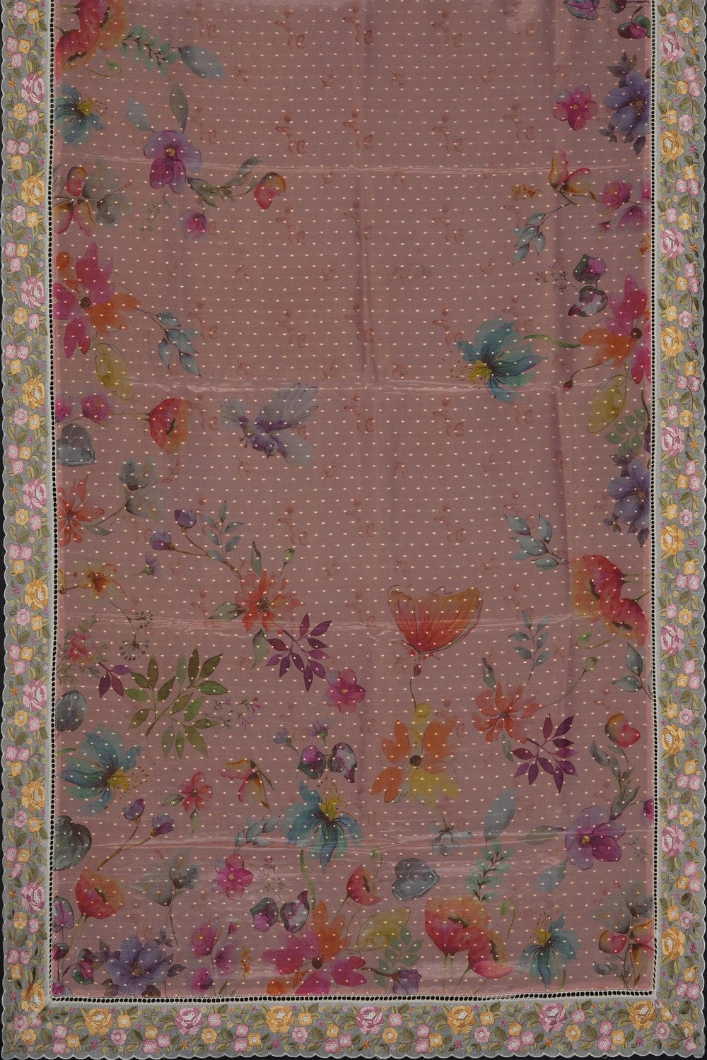 Image of Pink Tissue Silk Embroidery Saree