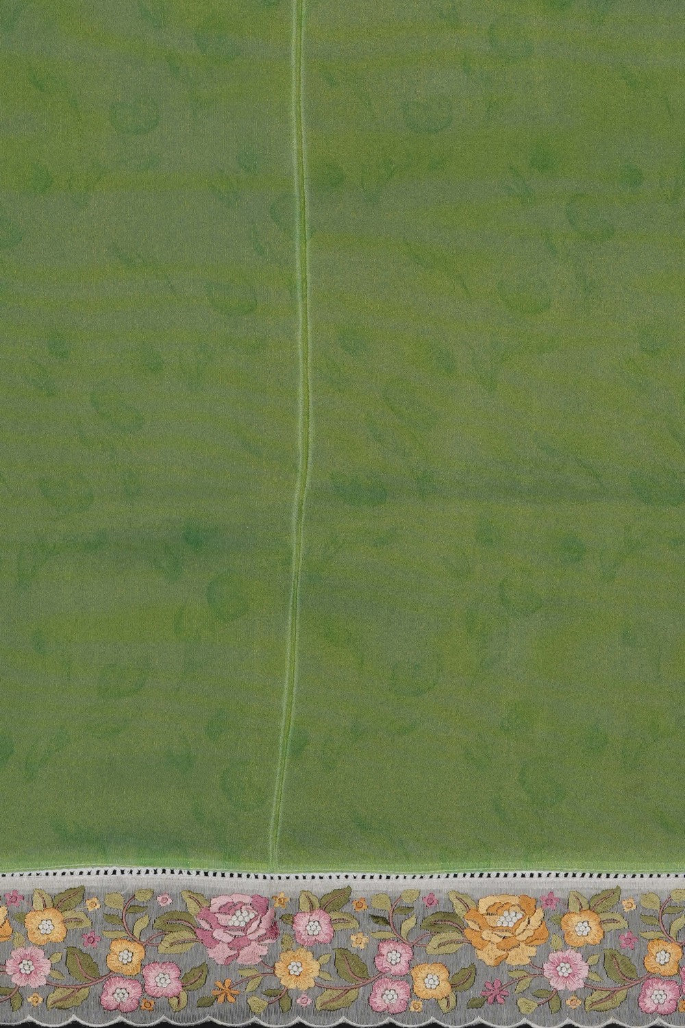 Image of Green Tissue Silk Embroidery Saree