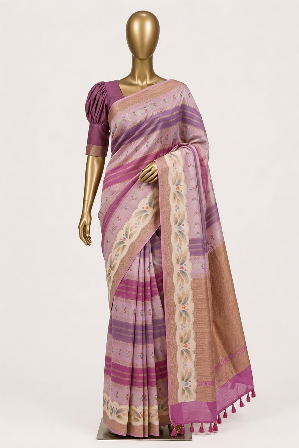 Image of Pink Satin Silk Saree