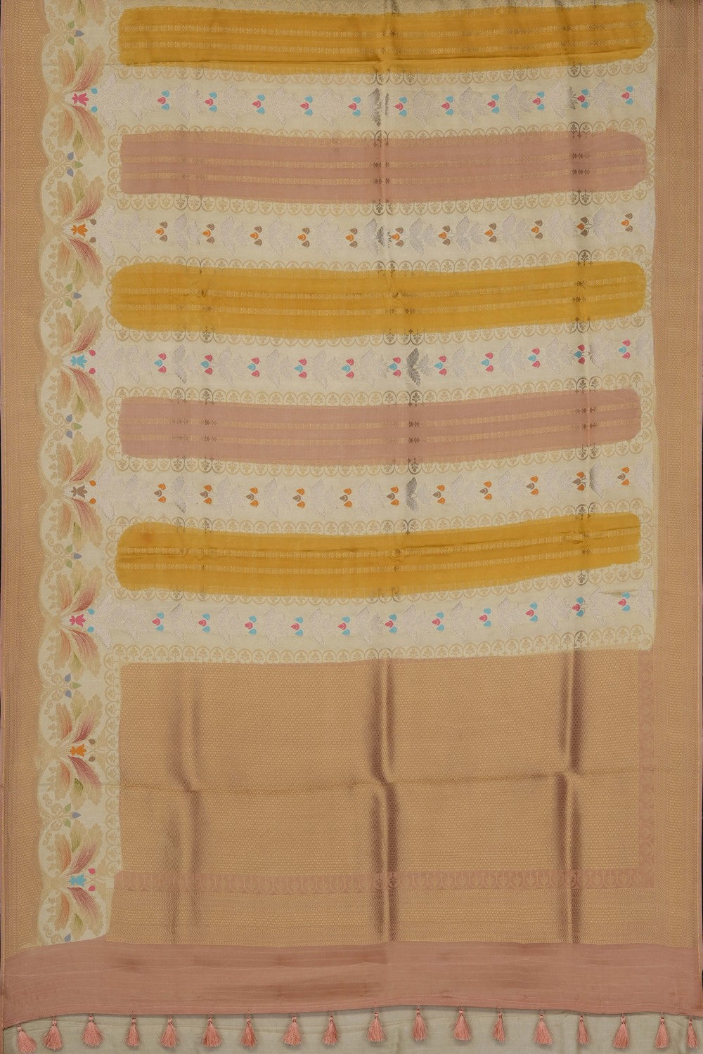 Image of Off-White Satin Silk Saree