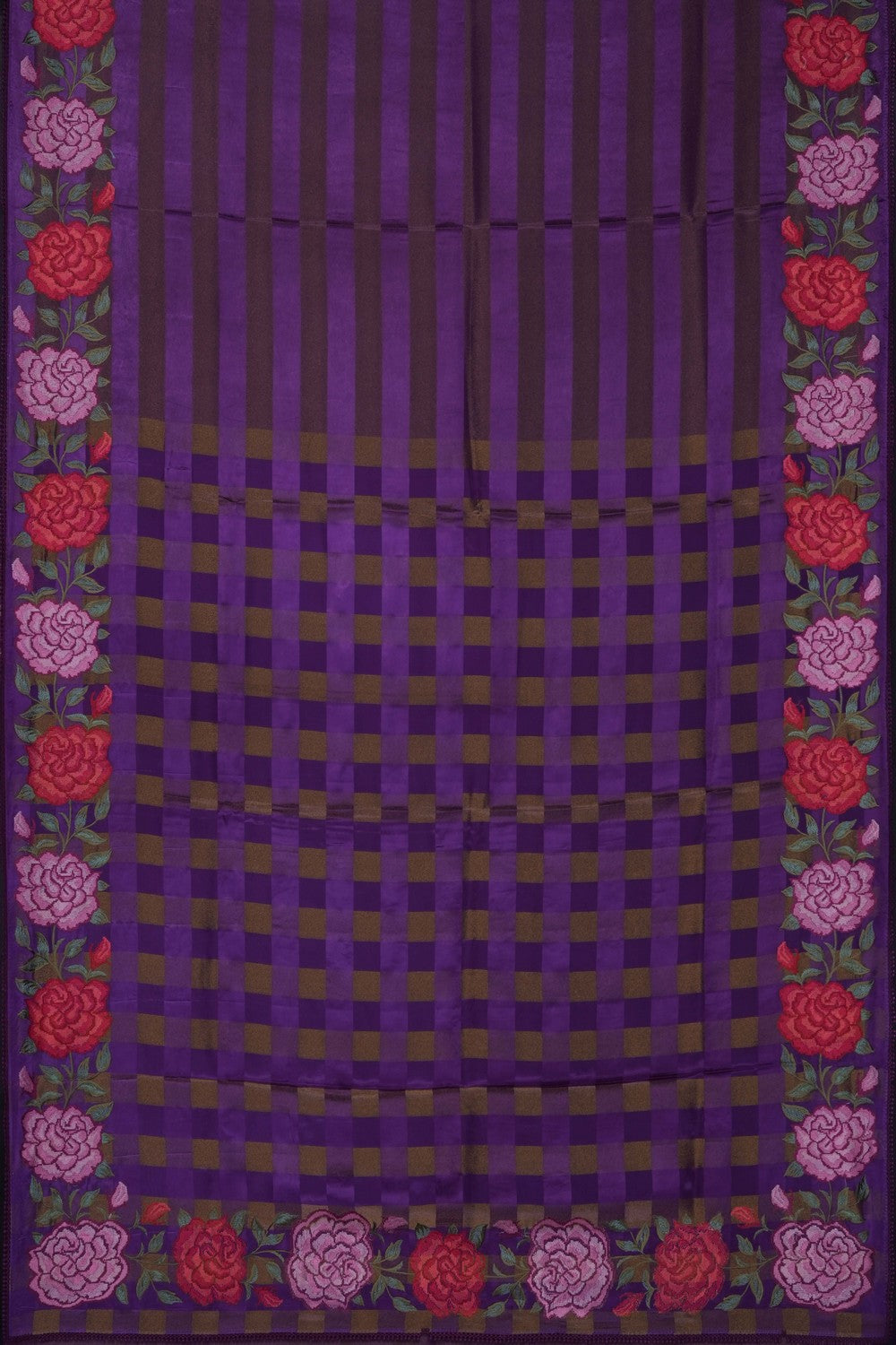 Image of Purple Satin Silk Embroidery Saree