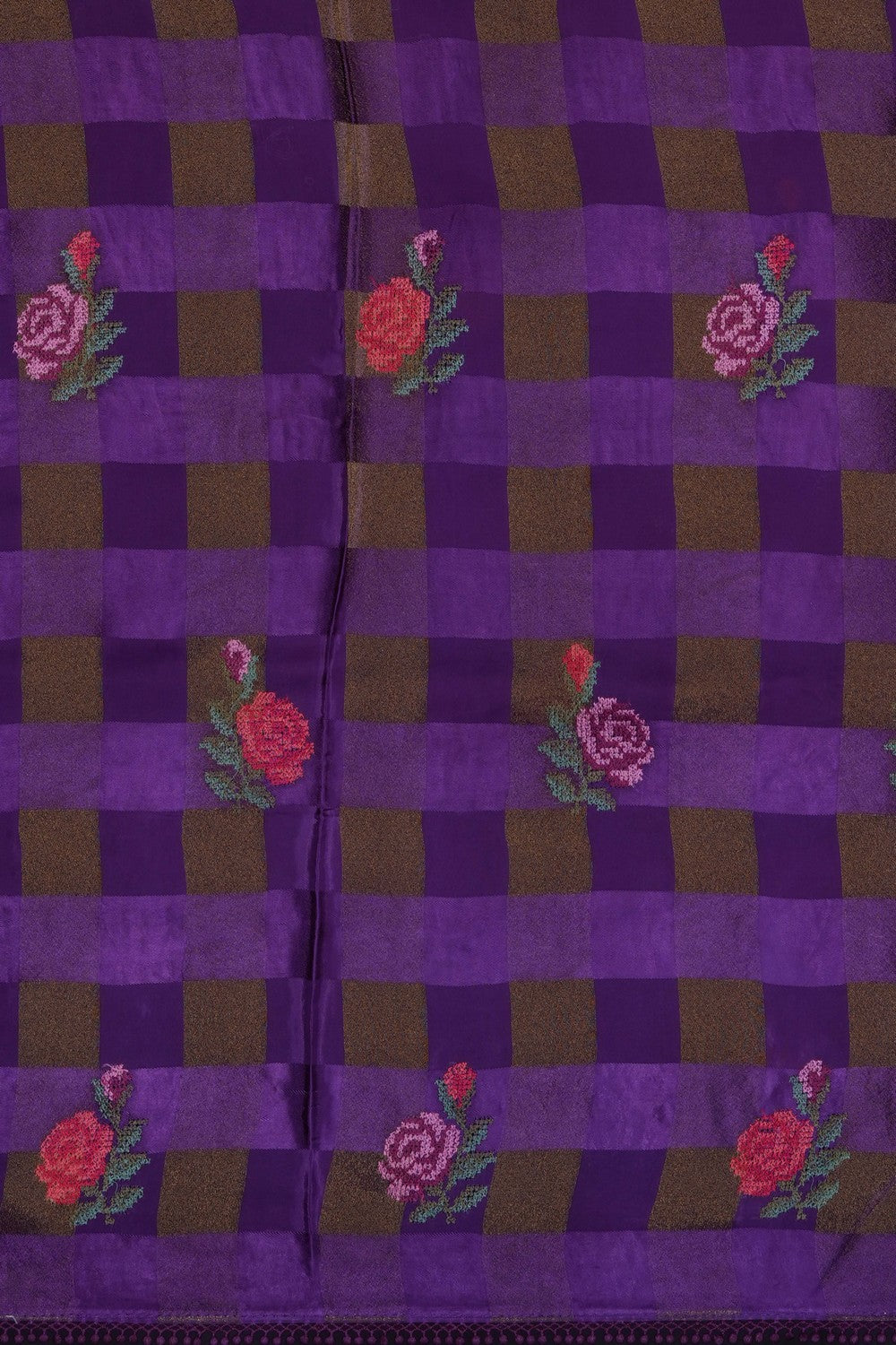 Image of Purple Satin Silk Embroidery Saree