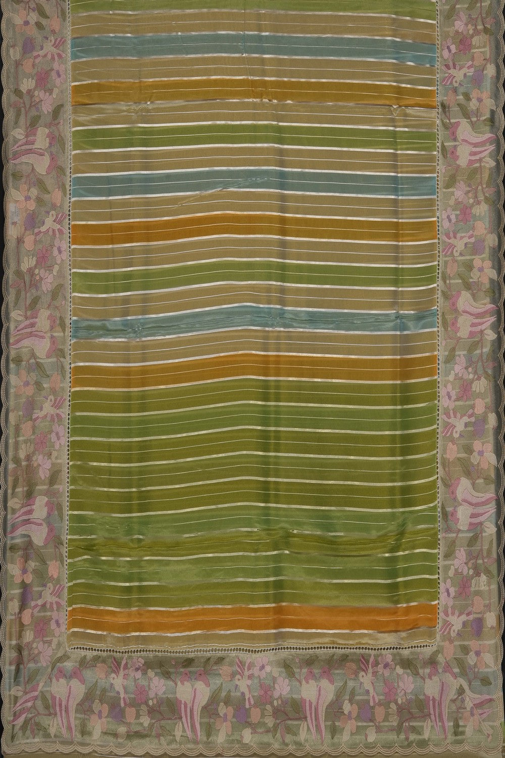 Image of Multi-Colour Tissue Silk Embroidery Saree