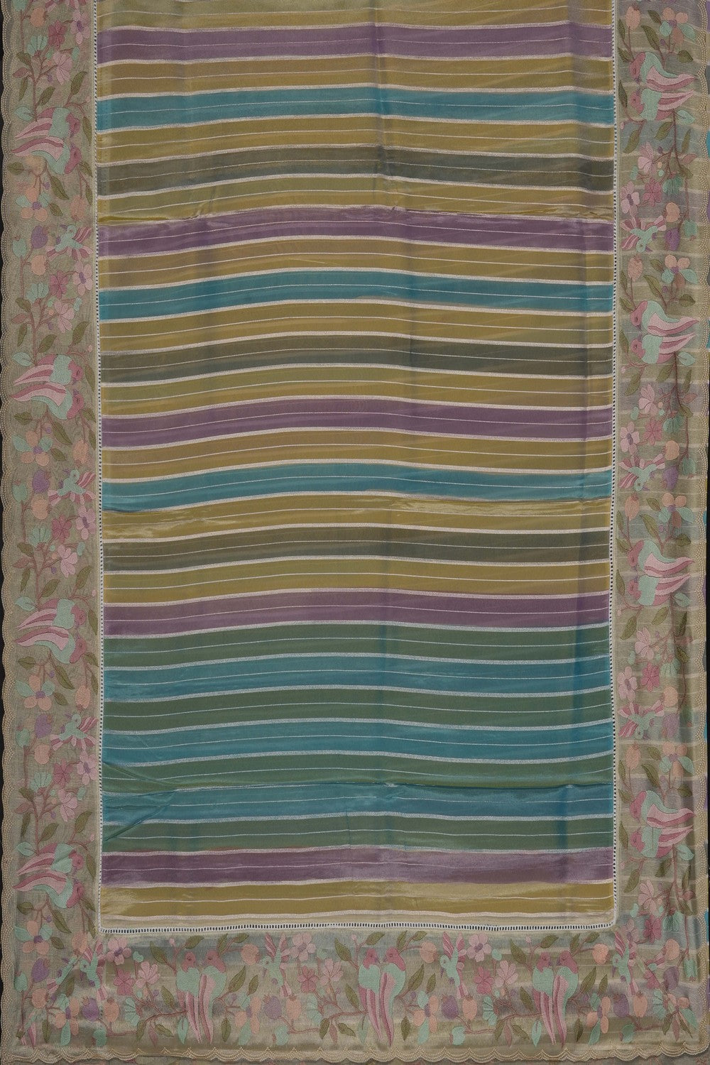 Image of Multi-Colour Tissue Silk Embroidery Saree