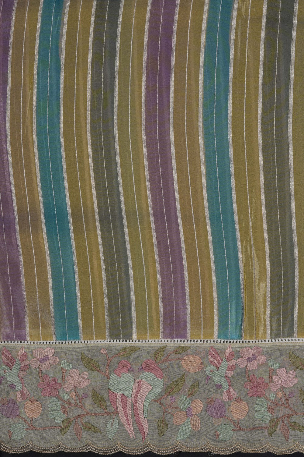 Image of Multi-Colour Tissue Silk Embroidery Saree