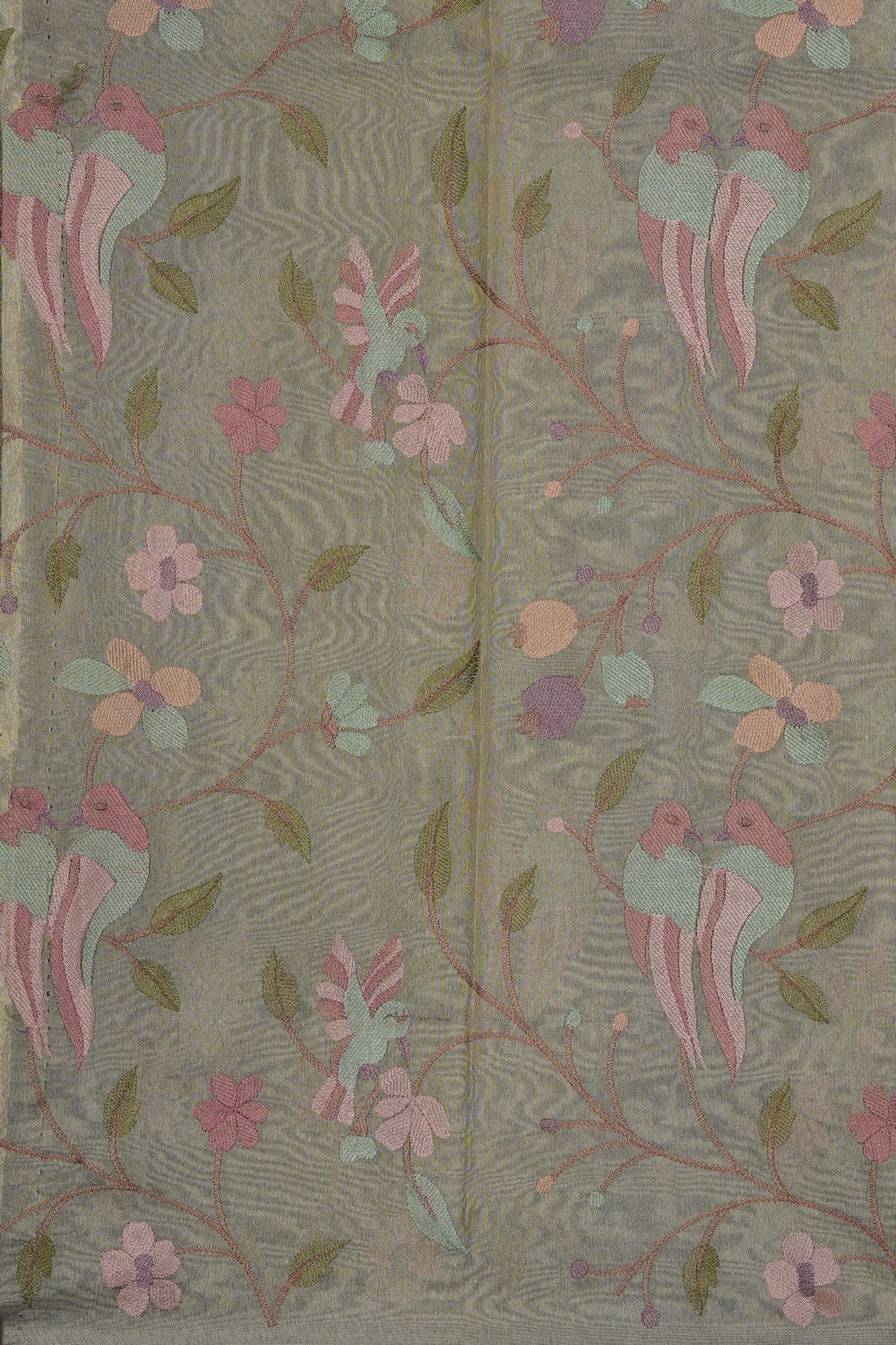Image of Multi-Colour Tissue Silk Embroidery Saree