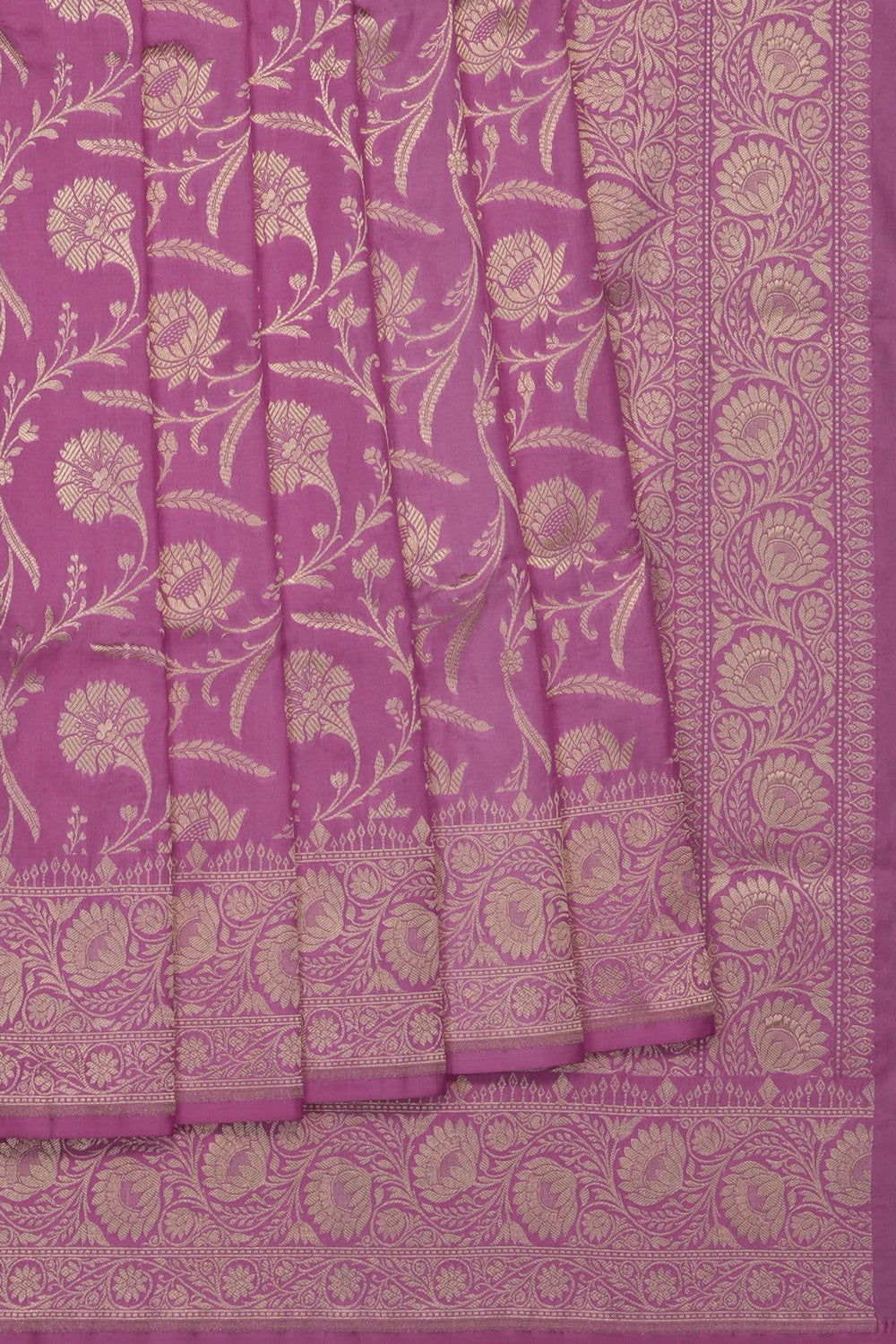 Image of Lavender-Pink Banarasi Brocade Silk Saree