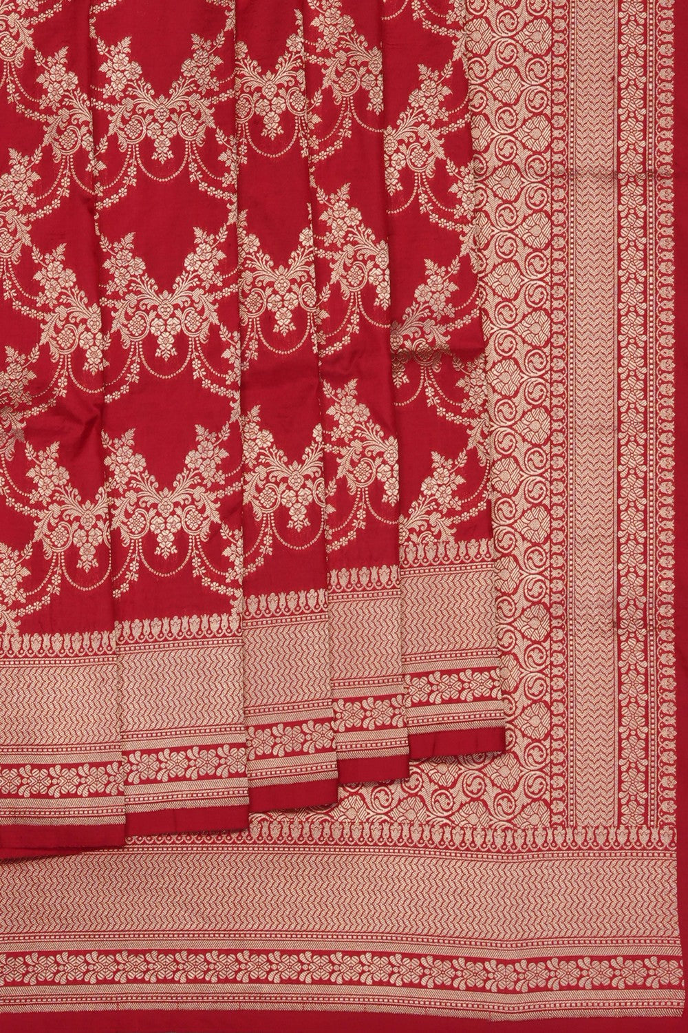Image of Red Banarasi Brocade Silk Saree