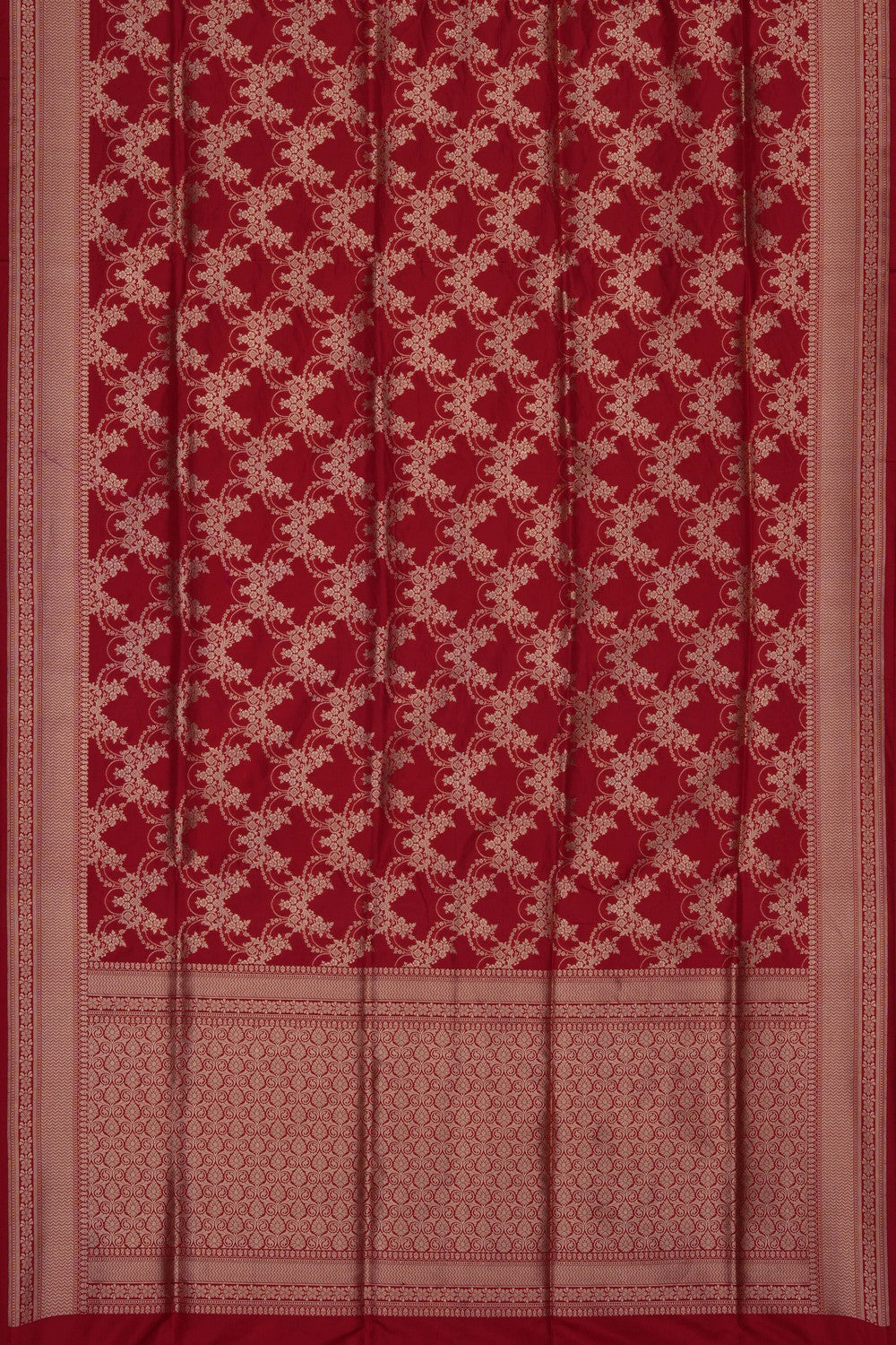 Image of Red Banarasi Brocade Silk Saree