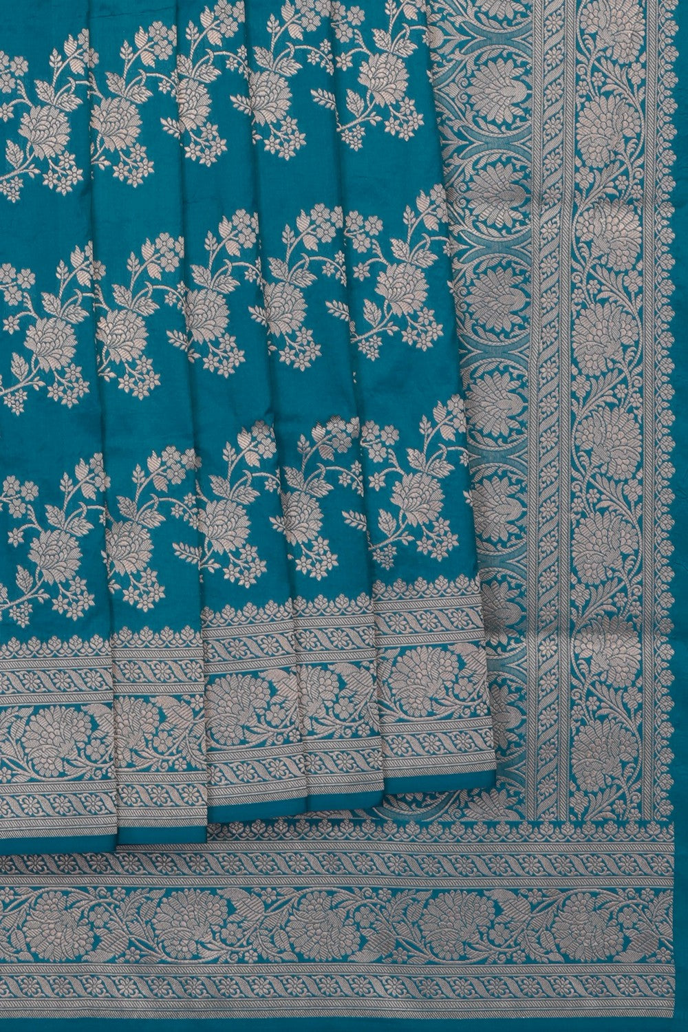 Image of Blue Banarasi Brocade Silk Saree