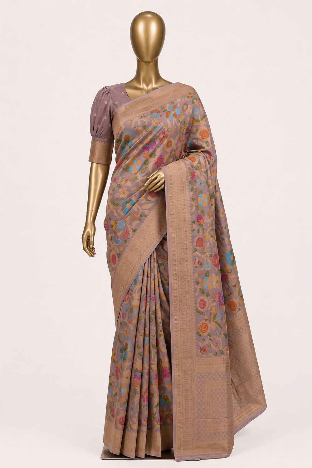 Image of Peach Brocade Silk Saree