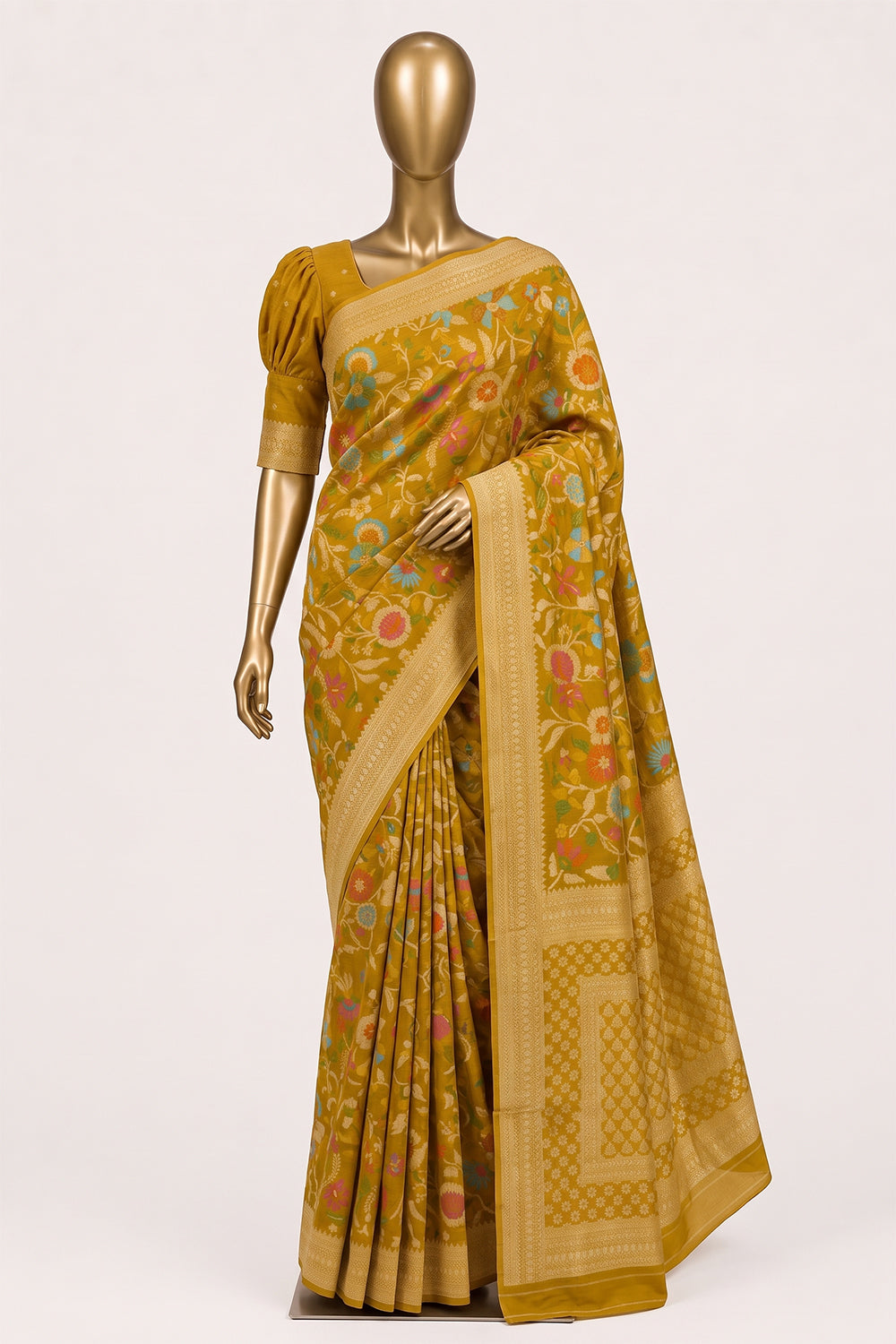 Image of Yellow Brocade Silk Saree