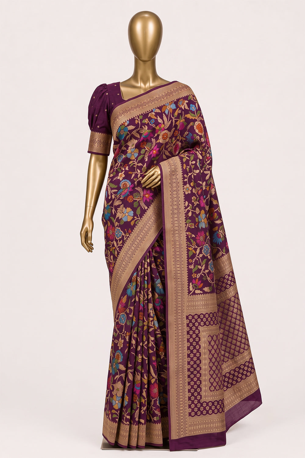 Image of Violet Brocade Silk Saree