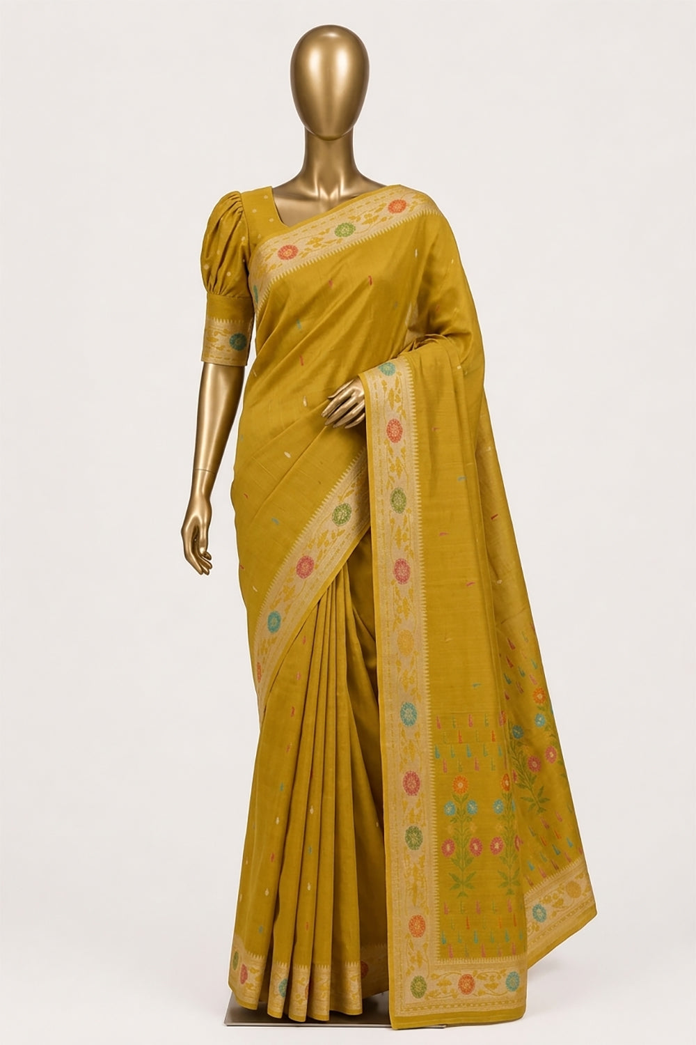 Image of Yellow Shimmering Silk Saree