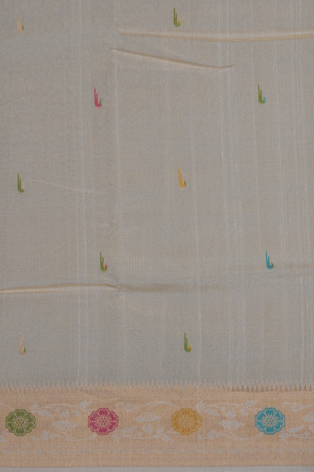 Image of Off-White Shimmering Silk Saree