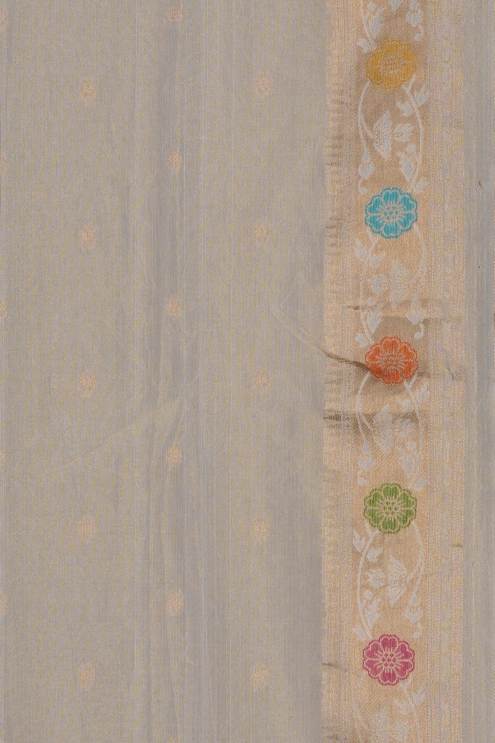 Image of Off-White Shimmering Silk Saree