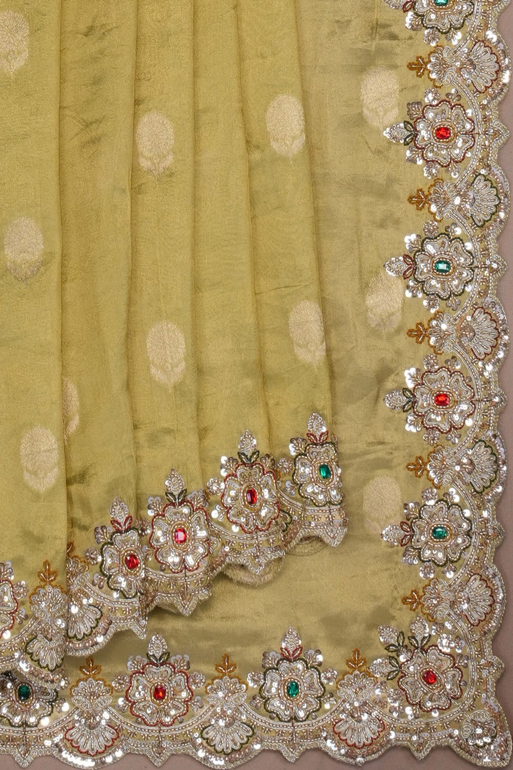 Image of Mint-Green Embroidery Saree