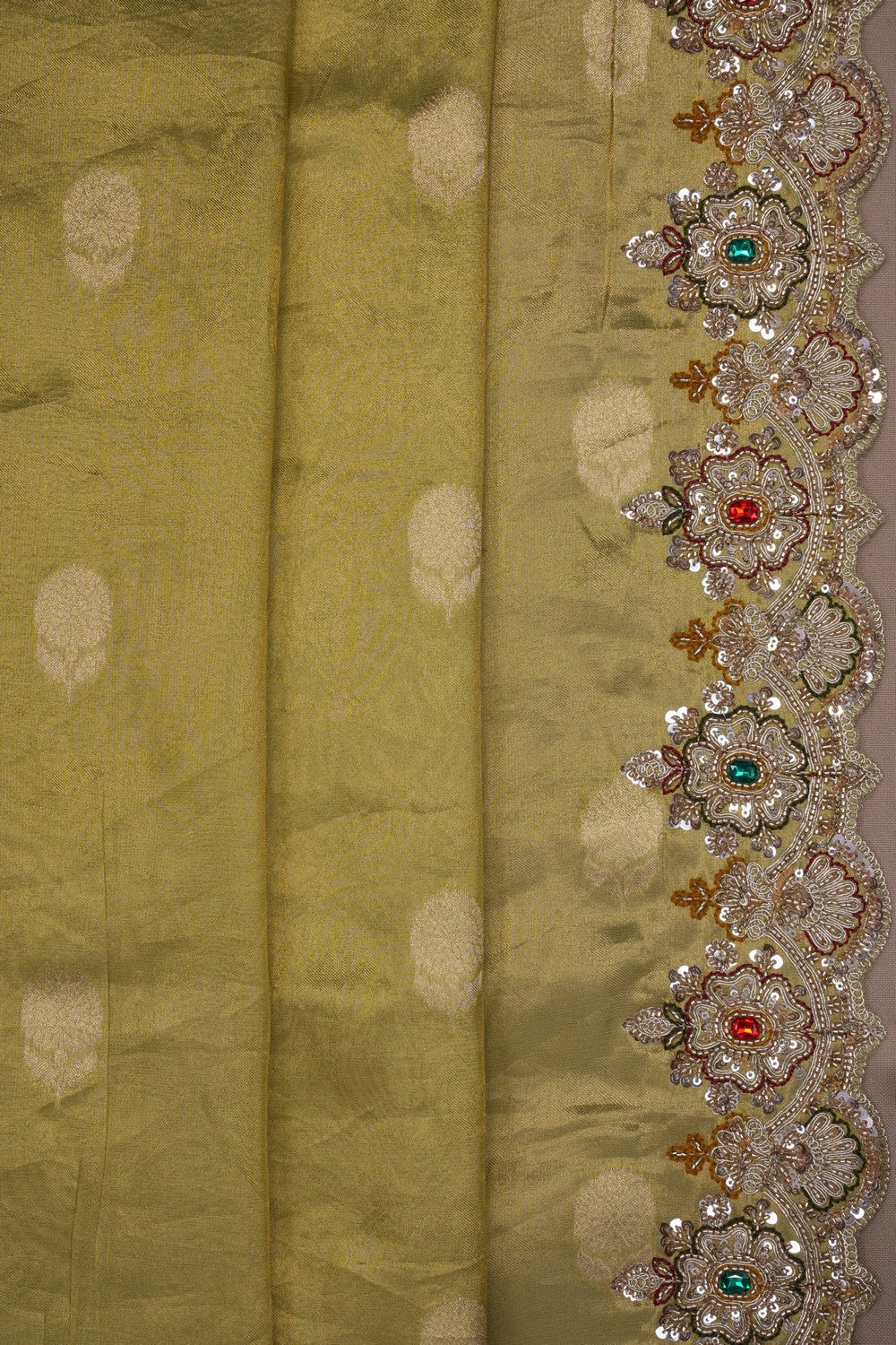Image of Mint-Green Embroidery Saree