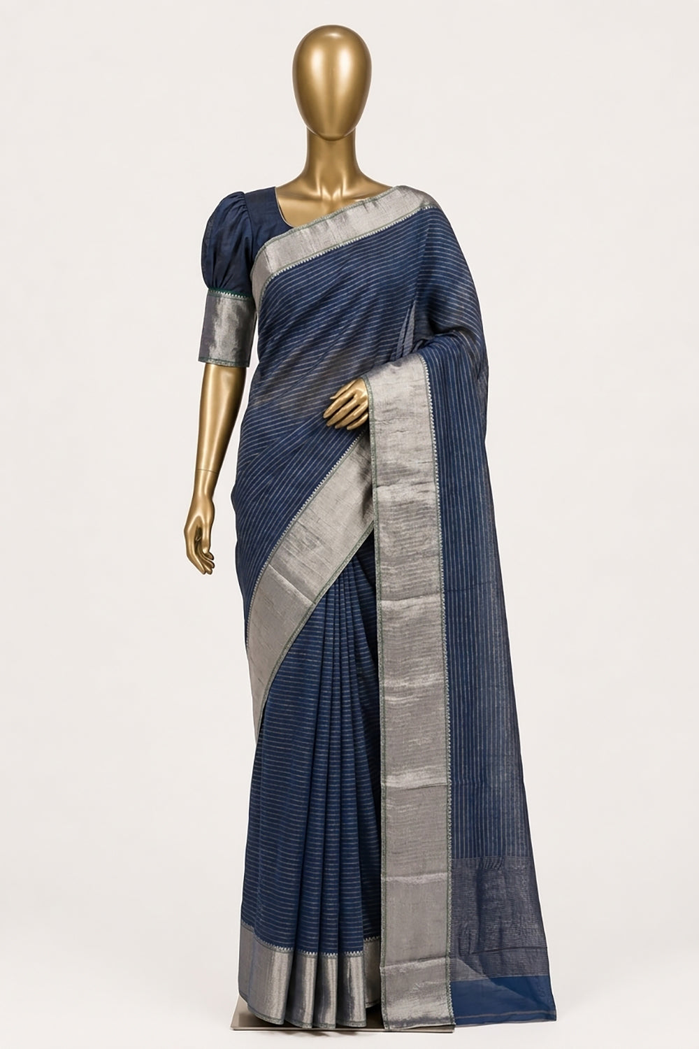 Image of Blue Desi Tussar Silk Saree