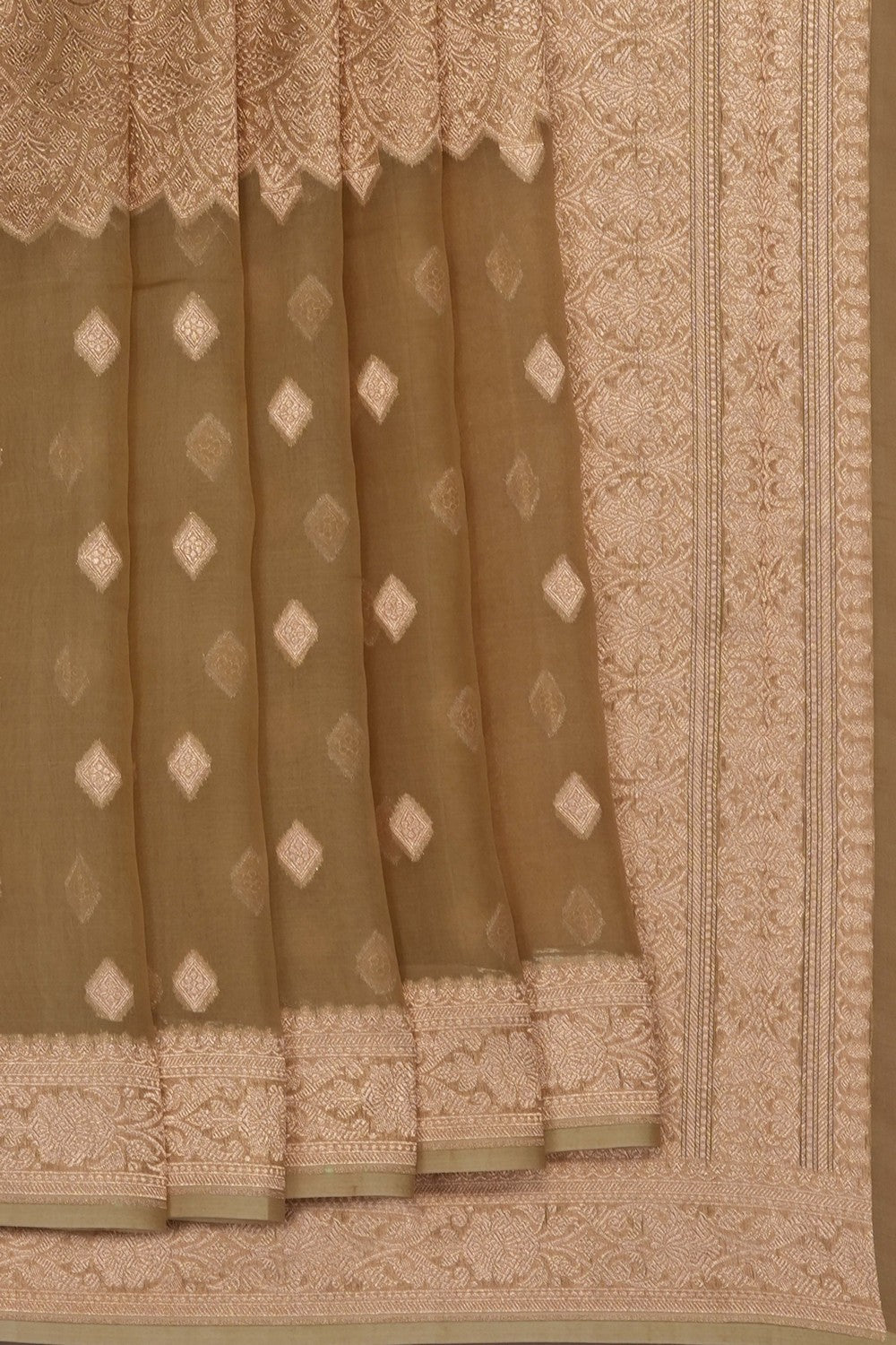 Image of Moss-Green Banarasi Kora Saree