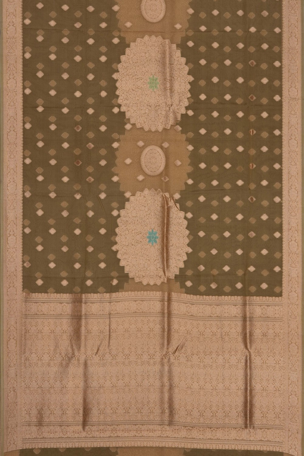 Image of Moss-Green Banarasi Kora Saree