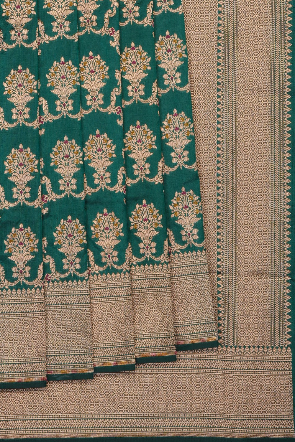 Image of Teal-Green Banarasi Brocade Silk Saree
