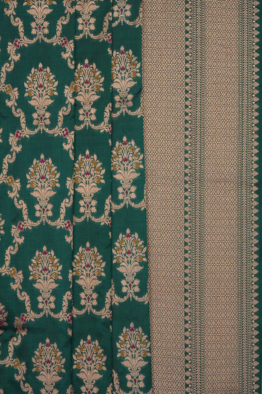 Image of Teal-Green Banarasi Brocade Silk Saree